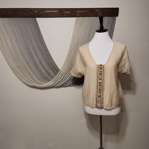 Alya Boho Beaded Blouse Sz M - Picture 2 of 6